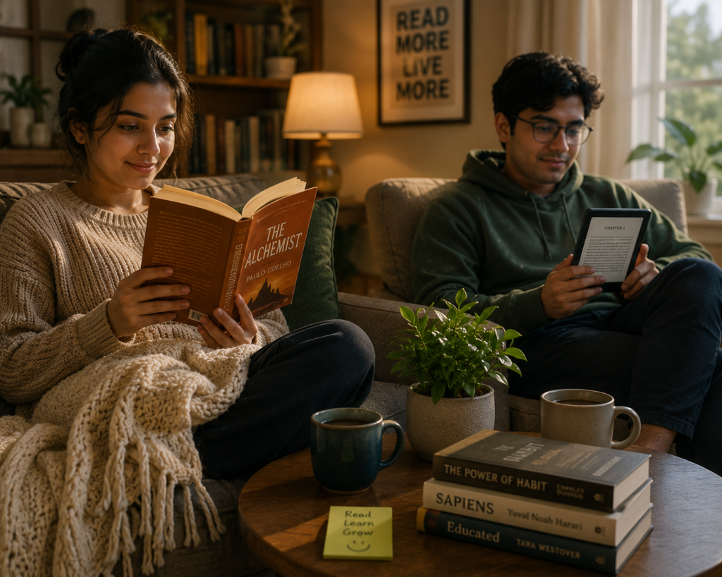 Readers enjoying both printed and digital books