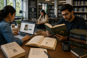 Students and researchers reading public domain books for education and research.
