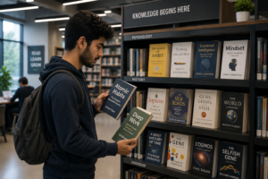 Reader choosing the right books for different reading goals.