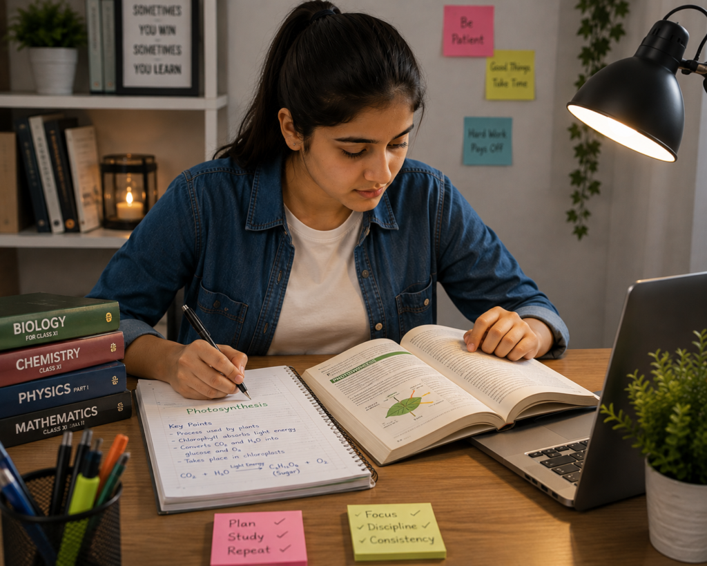 Student taking notes while reading to improve understanding and memory.