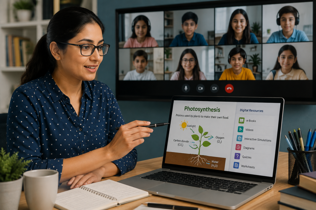 Researcher using a digital library to access academic journals and research papers.