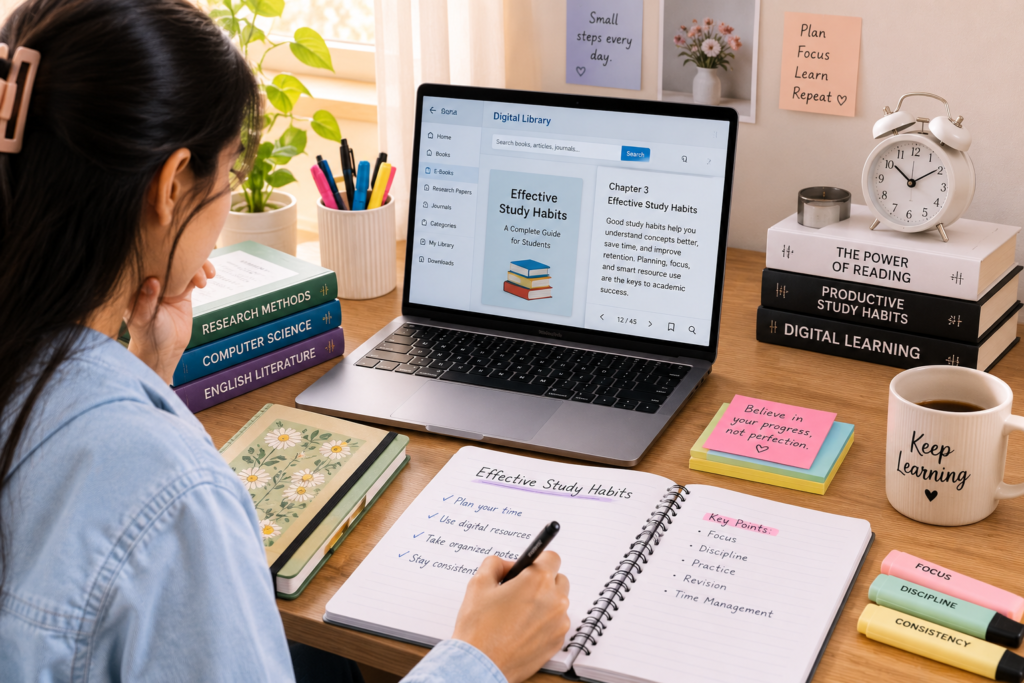 Student using digital learning resources while studying