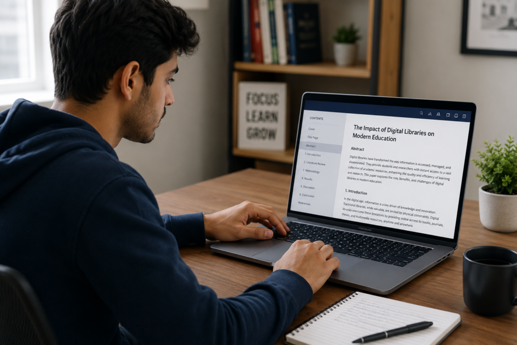 Student focusing on digital reading without unnecessary distractions
